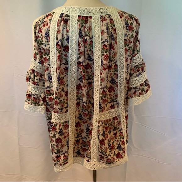 Anthro Blue Tassel Maylou Open-Shoulder Blouse - Picture 10 of 11